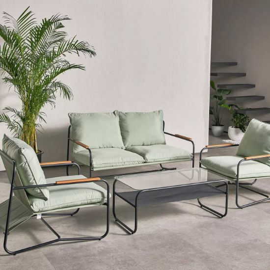 4-Seater outdoor lounge set with glass table