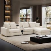 Corduroy Sectional Sofa With Bluetooth Speakers