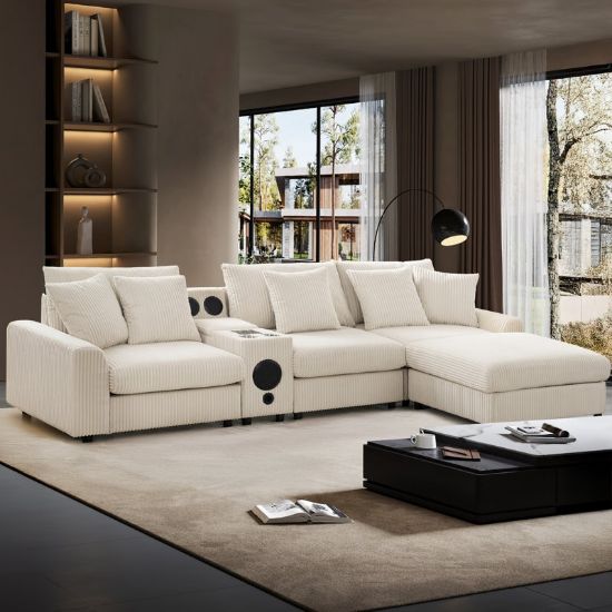 Corduroy Sectional Sofa With Bluetooth Speakers
