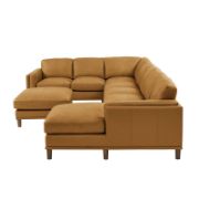 Wide Leather Match Left Hand Facing Corner Sectional with Ottoman
