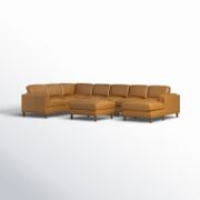 Wide Leather Match Left Hand Facing Corner Sectional with Ottoman