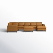Wide Leather Match Left Hand Facing Corner Sectional with Ottoman
