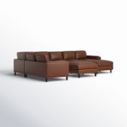 Wide Leather Match Left Hand Facing Corner Sectional with Ottoman