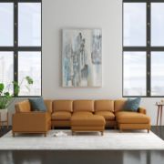 Wide Leather Match Left Hand Facing Corner Sectional with Ottoman