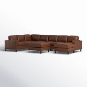 Wide Leather Match Left Hand Facing Corner Sectional with Ottoman