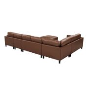 Wide Leather Match Left Hand Facing Corner Sectional with Ottoman