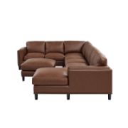 Wide Leather Match Left Hand Facing Corner Sectional with Ottoman