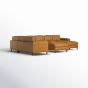 Wide Leather Match Left Hand Facing Corner Sectional with Ottoman