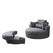 Dark Grey Sofa ,Lounge Club Big Round Chair with Storage Ottoman