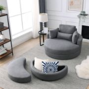 Dark Grey Sofa ,Lounge Club Big Round Chair with Storage Ottoman