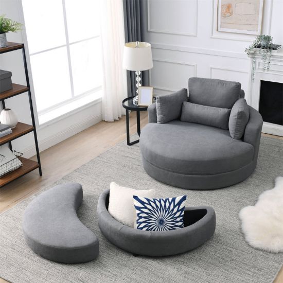 Dark Grey Sofa ,Lounge Club Big Round Chair with Storage Ottoman