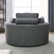 Dark Grey Sofa ,Lounge Club Big Round Chair with Storage Ottoman