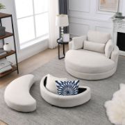Dark Grey Sofa ,Lounge Club Big Round Chair with Storage Ottoman