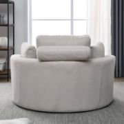 Dark Grey Sofa ,Lounge Club Big Round Chair with Storage Ottoman