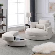 Dark Grey Sofa ,Lounge Club Big Round Chair with Storage Ottoman