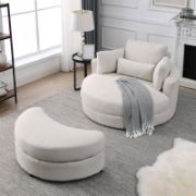 Dark Grey Sofa ,Lounge Club Big Round Chair with Storage Ottoman