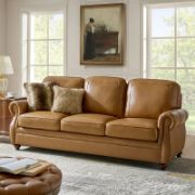 Genuine Leather Traditional Rolled Arms Sofa