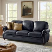Genuine Leather Traditional Rolled Arms Sofa