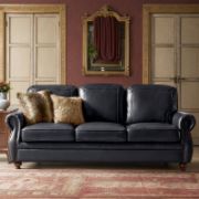 Genuine Leather Traditional Rolled Arms Sofa