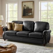 Genuine Leather Traditional Rolled Arms Sofa