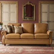 Genuine Leather Traditional Rolled Arms Sofa
