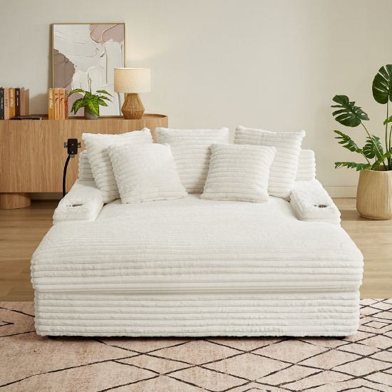 Chaise Lounge Sectional Sofa Bed with Corduroy Upholstery