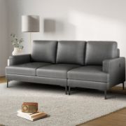 Genuine Leather Upholstered Sofa With Square Armrests With Usb And Type-c Charging Ports