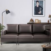 Genuine Leather Upholstered Sofa With Square Armrests With Usb And Type-c Charging Ports