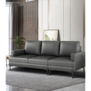 Genuine Leather Upholstered Sofa With Square Armrests With Usb And Type-c Charging Ports