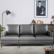 Genuine Leather Upholstered Sofa With Square Armrests With Usb And Type-c Charging Ports