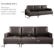 Genuine Leather Upholstered Sofa With Square Armrests With Usb And Type-c Charging Ports