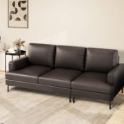 Genuine Leather Upholstered Sofa With Square Armrests With Usb And Type-c Charging Ports