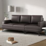 Genuine Leather Upholstered Sofa With Square Armrests With Usb And Type-c Charging Ports
