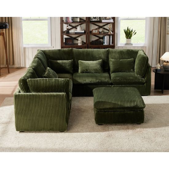 Extra Deep Cloud Corduroy Sectional Couch With Ottoman Chaise