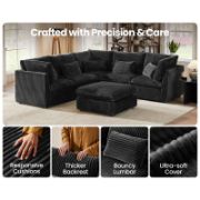 Extra Deep Cloud Corduroy Sectional Couch With Ottoman Chaise