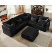 Extra Deep Cloud Corduroy Sectional Couch With Ottoman Chaise