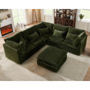 Extra Deep Cloud Corduroy Sectional Couch With Ottoman Chaise
