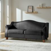 Mid-century Modern lmitation Leather Curved Sofa with Solid Wood Legs