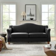 Mid-century Modern lmitation Leather Curved Sofa with Solid Wood Legs