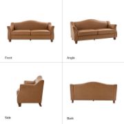 Mid-century Modern lmitation Leather Curved Sofa with Solid Wood Legs
