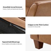 Mid-century Modern lmitation Leather Curved Sofa with Solid Wood Legs