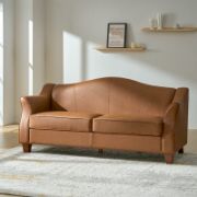 Mid-century Modern lmitation Leather Curved Sofa with Solid Wood Legs