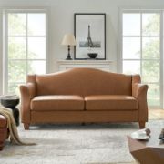 Mid-century Modern lmitation Leather Curved Sofa with Solid Wood Legs