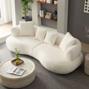 Upholstered 4-Seat Sofa Boucle Fabric Cream Style Couch