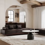 Black Sofa And Sintered Stone Coffee Table Set