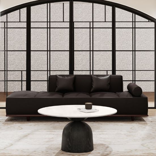 Black Sofa And Sintered Stone Coffee Table Set