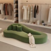 A simple modern sofa with a curved design