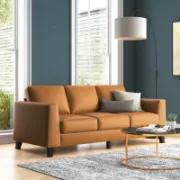 Genuine Leather Sofa with Solid Wood Legs