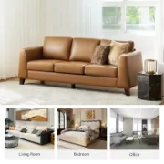 Genuine Leather Sofa with Solid Wood Legs