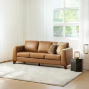 Genuine Leather Sofa with Solid Wood Legs